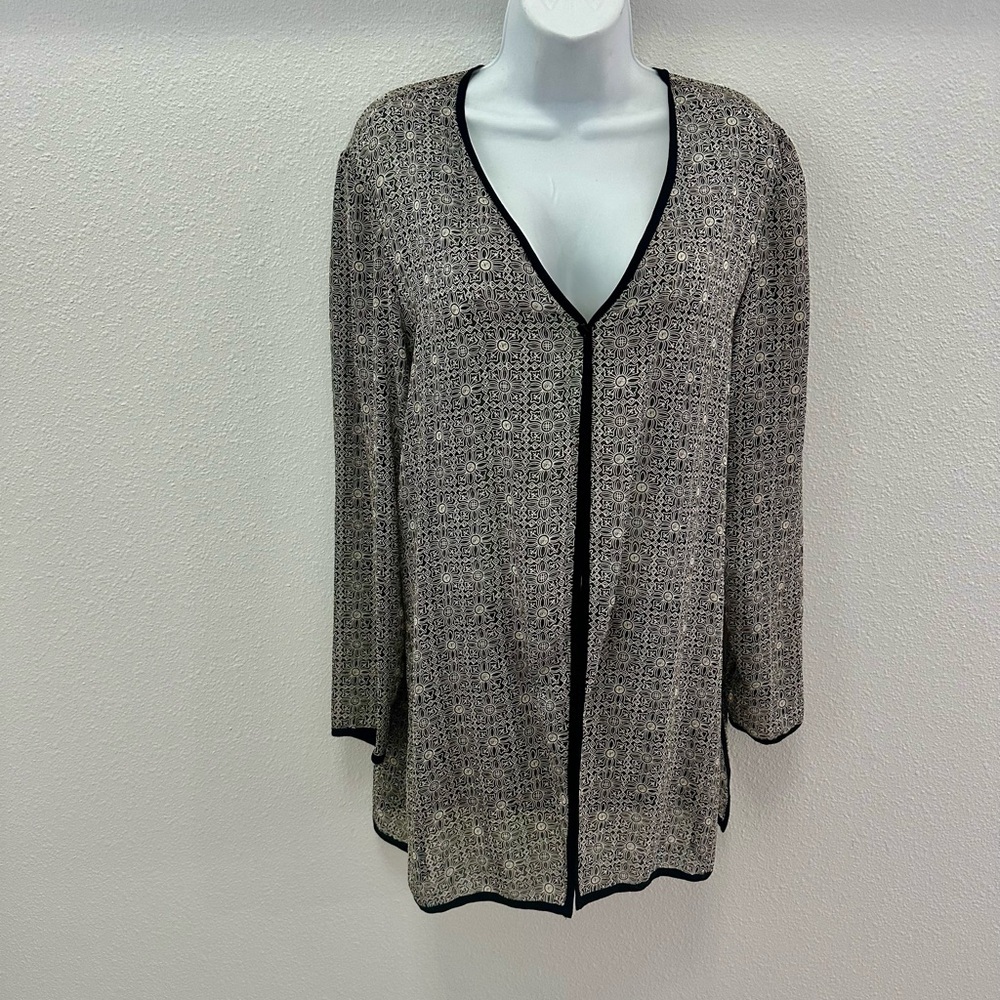 Dana Buchman Silk Geometric Black and White Cardigan